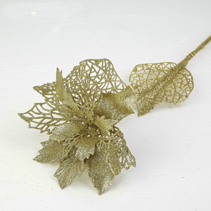 Декоративная веточка "Сияние" пышный цветок, 16*64 см, золотой