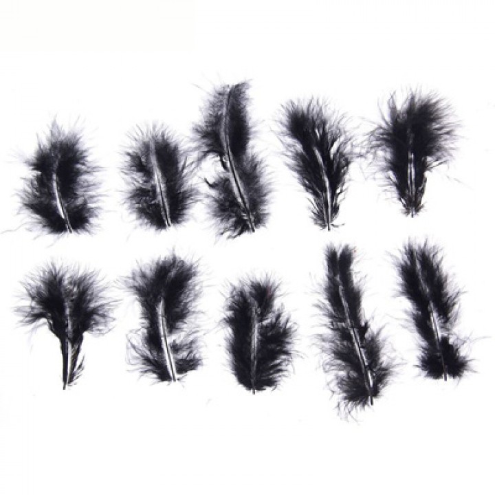 Набор перьев для декора 10 шт, цвет черный, 2х15 см.