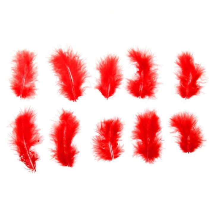 Набор перьев для декора 10 шт, цвет красный, 2х15 см.