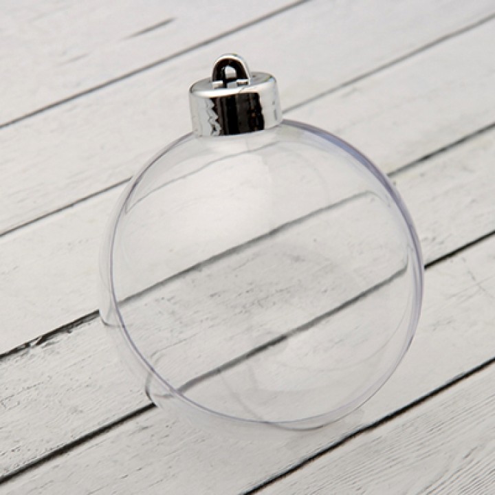 Пластиковый прозрачный шар, 8см. с пластиковым подвесом (серебро)