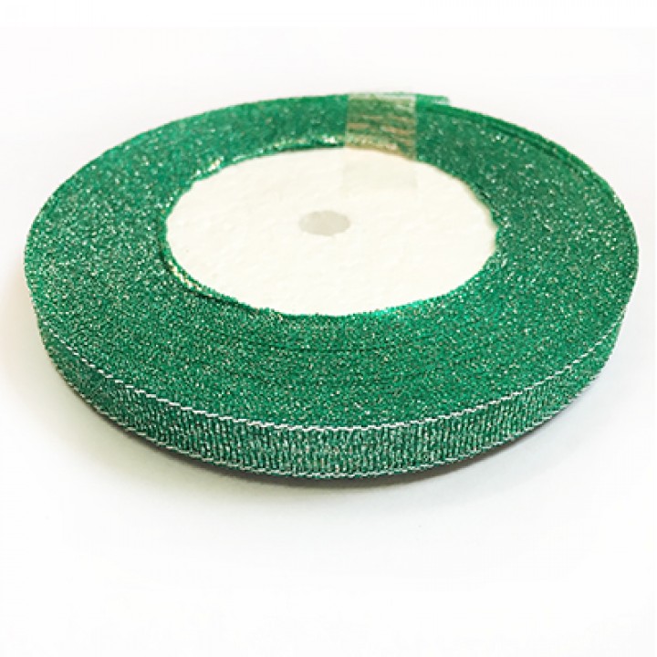 Капроновая лента парча, зелёная с серебрянным, 10 мм. 10м.