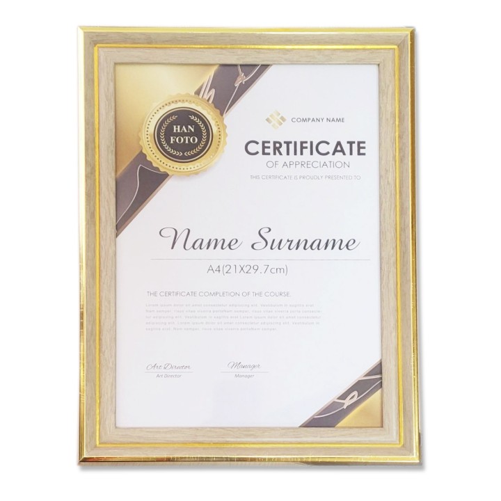 Фоторамка А4, дерево с золотом.