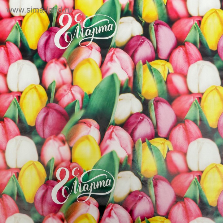 Бумага упаковочная Тюльпаны с 8 марта 70х100см.