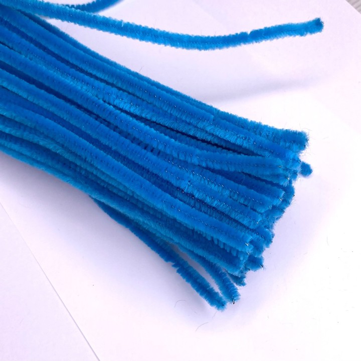 Синельная пушистая проволка для творчества, цвет голубой, 30 см.