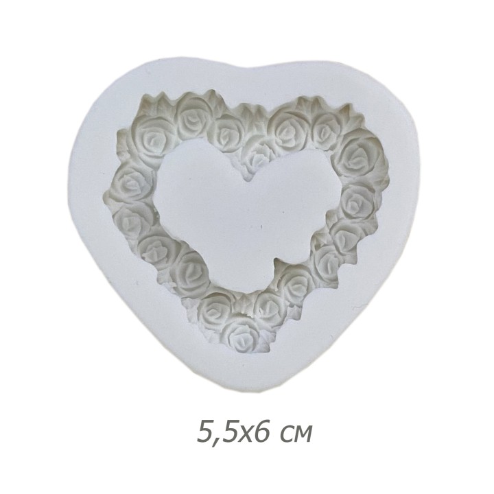 Молд силиконовый - сердце из роз, 5,5х6 см.