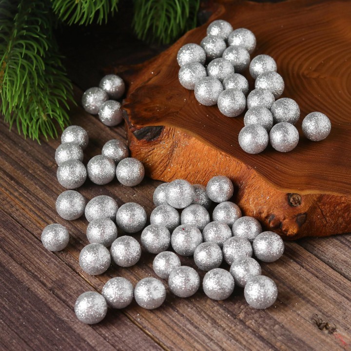 Набор пенопластовых шаров серебро  55шт, 0,5х1см