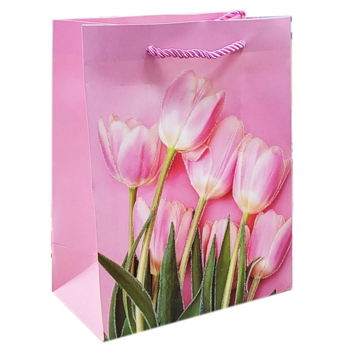 Пакет подарочный Тюльпан розовый 1шт, 26х32см.