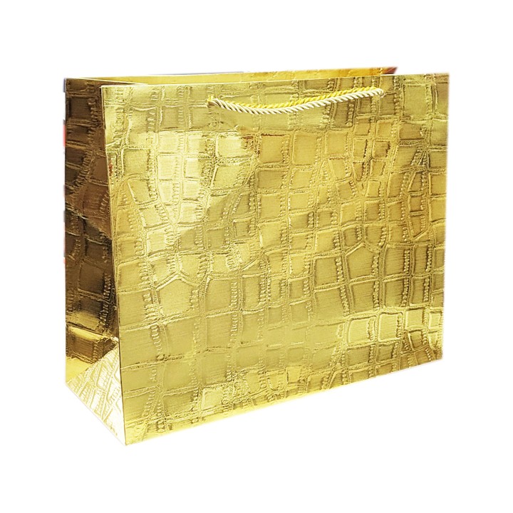Пакет подарочный горизонтальный хром золото 1шт, 26х32см.