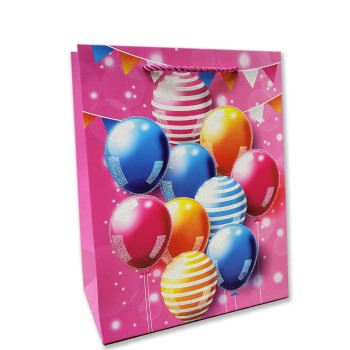 Пакет подарочный шары розовый 1шт, 18х23см.