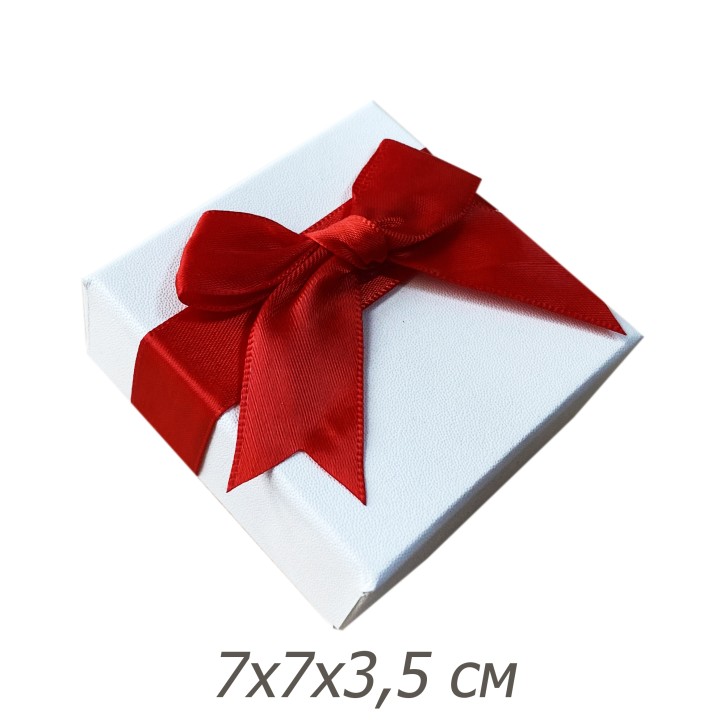 Ювелирная коробочка белая с красным бантом, 7х7х3,5см.