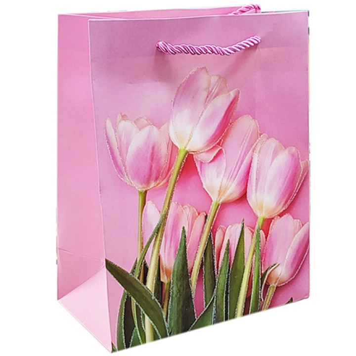 Пакет подарочный Тюльпан розовый 1шт, 18х23см.