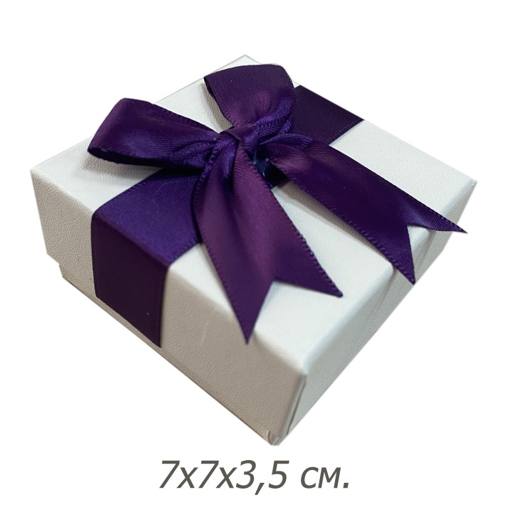 Ювелирная коробочка белая с фиолетовым бантом, 7х7х3,5см.