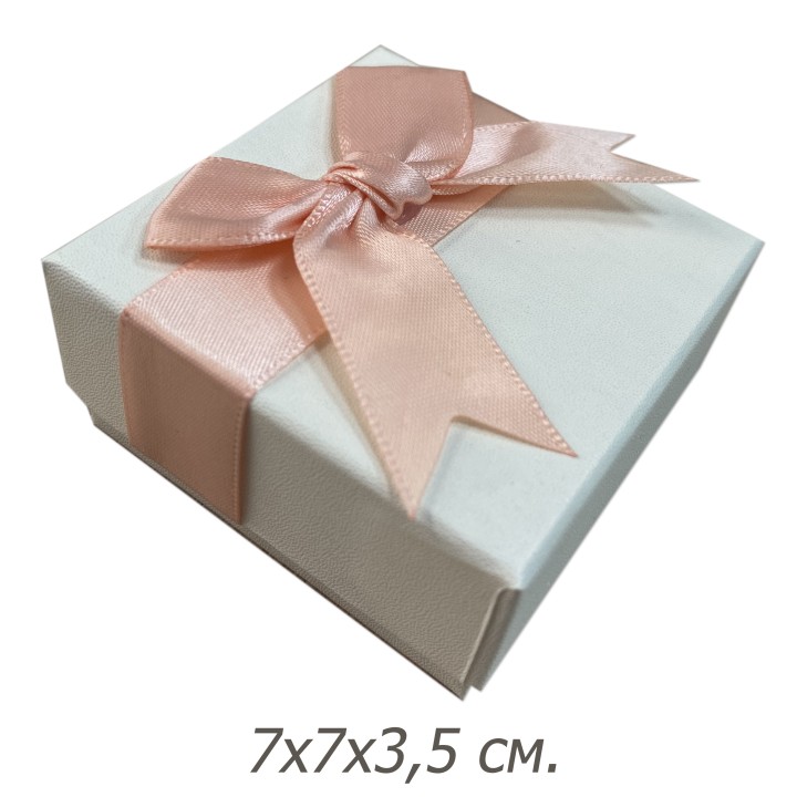 Ювелирная коробочка белая с розовым бантом, 7х7х3,5см.