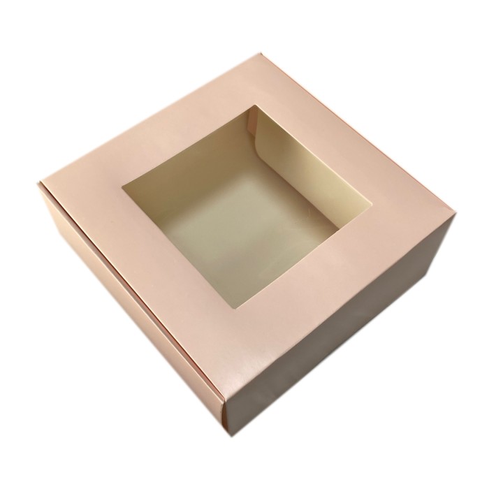 Подарочная коробка розовая с окном, 20х20х8 см.