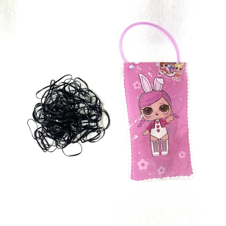 Резинки для волос гелиевые черные в сумочке, 116 шт.