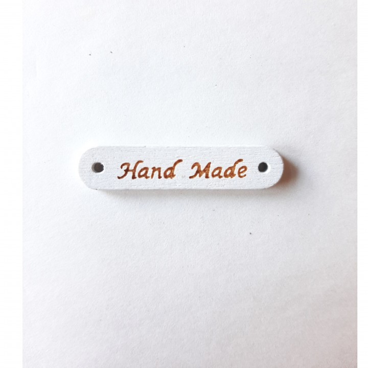 Табличка "Handmade" белая деревянная 3,5х6 мм.