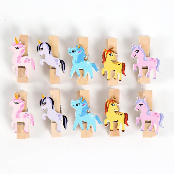 Прищепки фигурные Единороги разноцветные 10 шт.