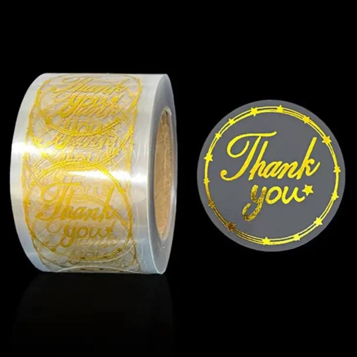 Наклейки в рулоне Thank you золото 2,5см. 500шт.
