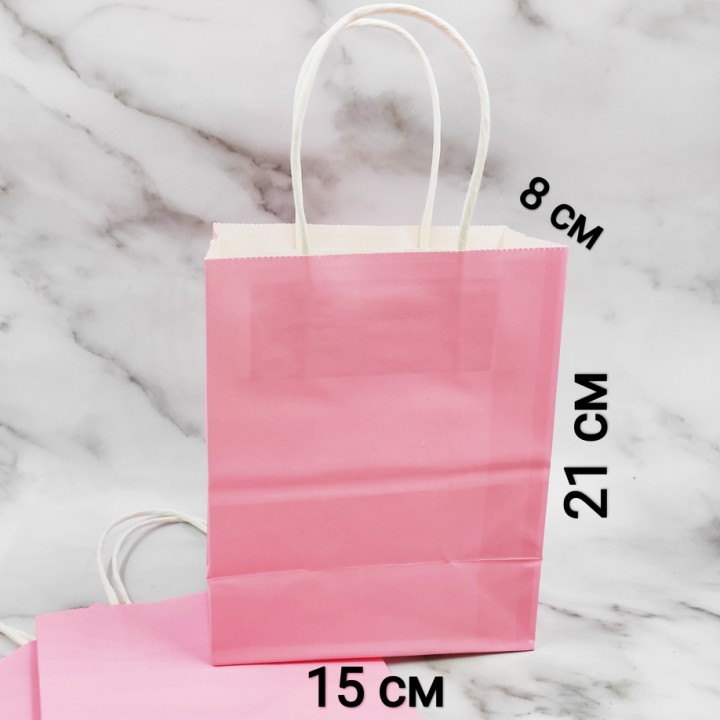 Крафт пакет розовый 1шт, 8х15х21см.