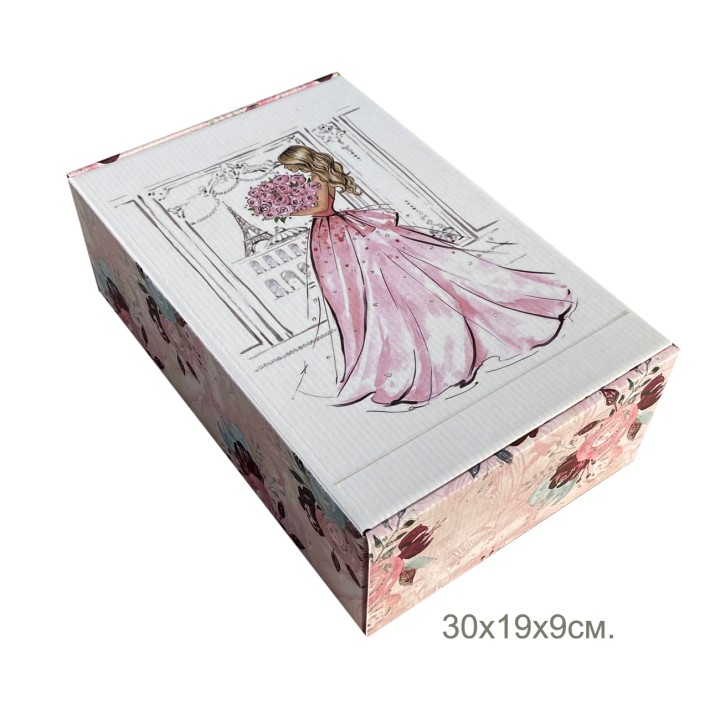 Подарочная коробка Париж с девушкой, 30х19х9 см.